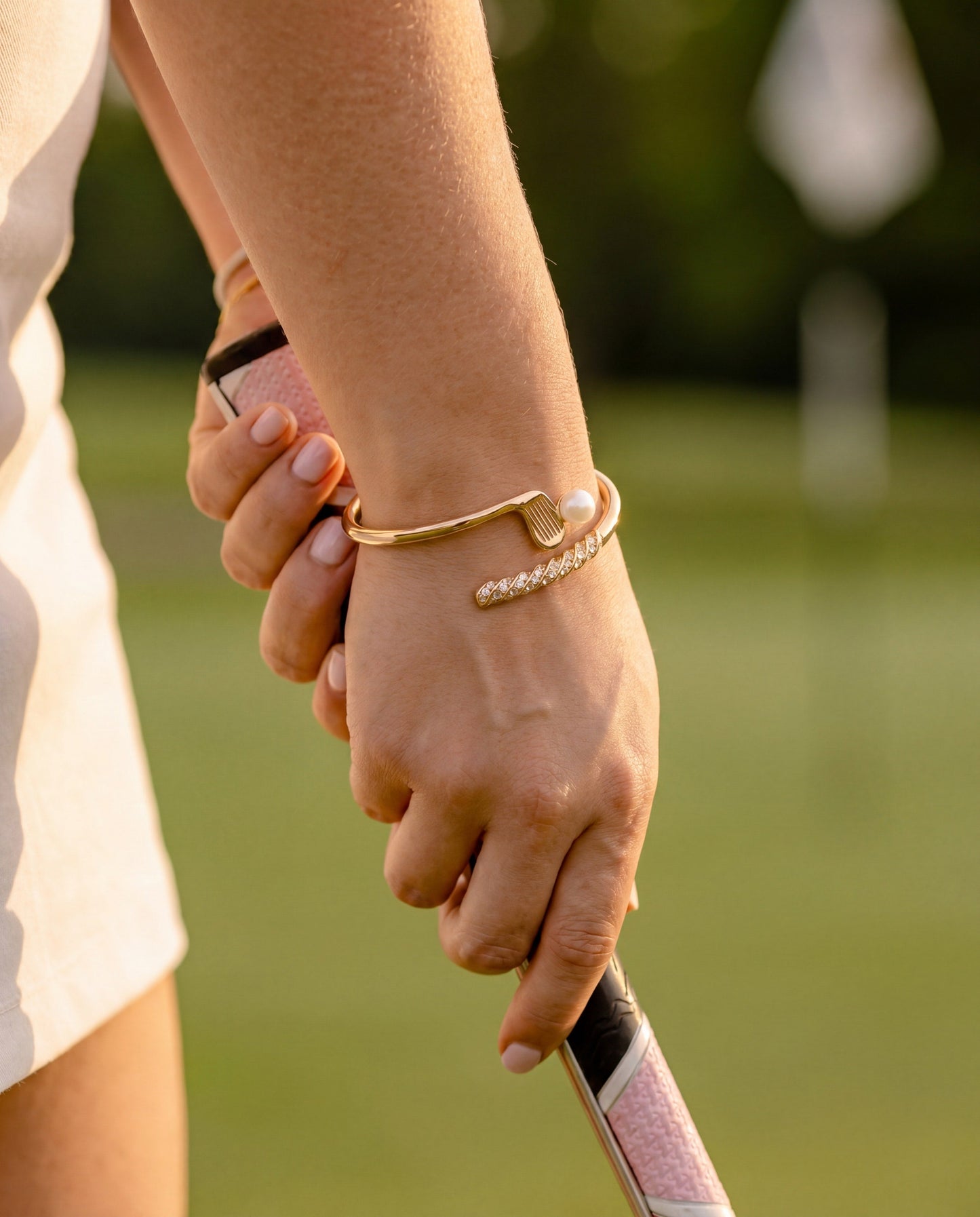 Golf Club 'My Cup of Tee' Bypass Cuff Bracelet Gold