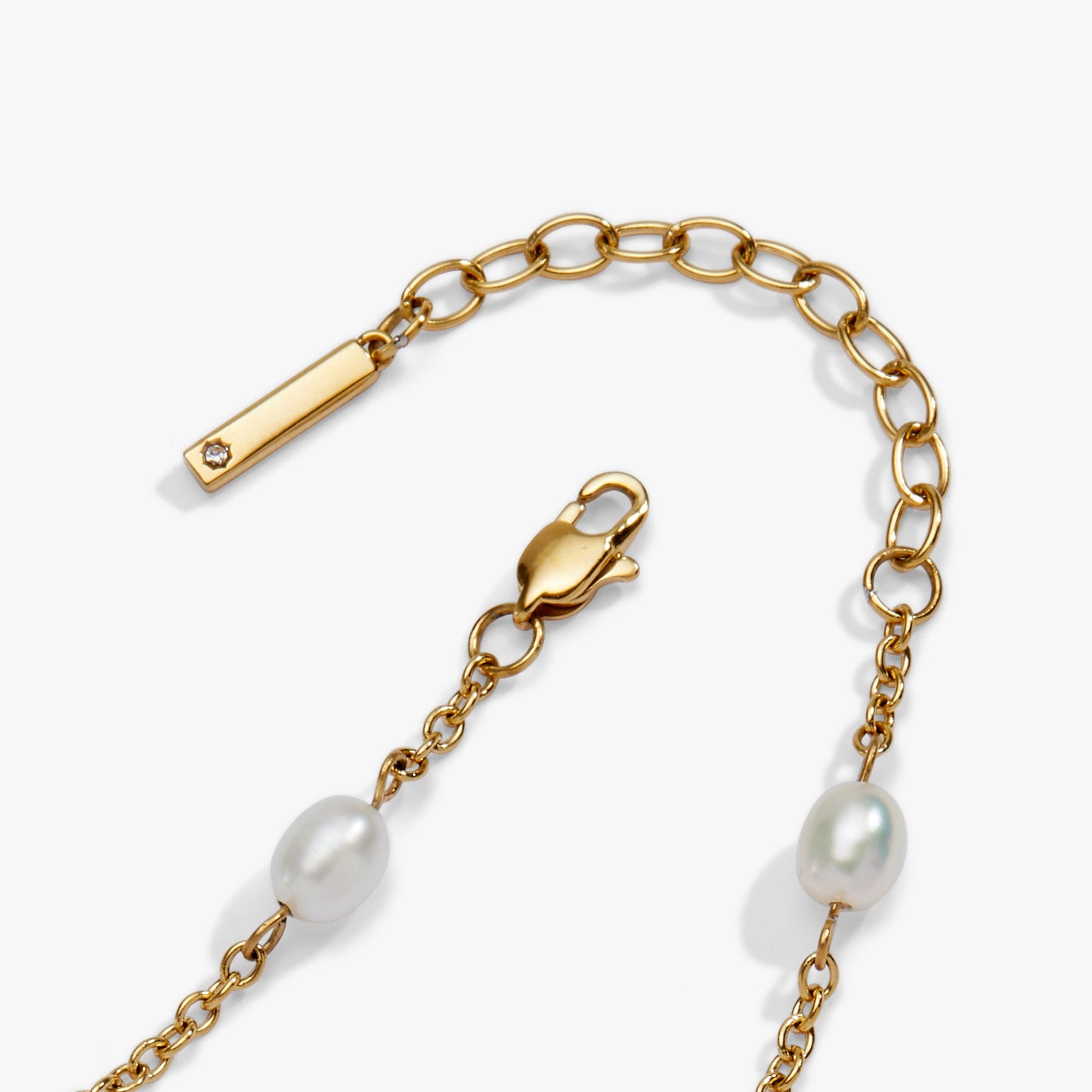 Seashell & Pearl Inline Charm Anklet Stainless Steel Gold