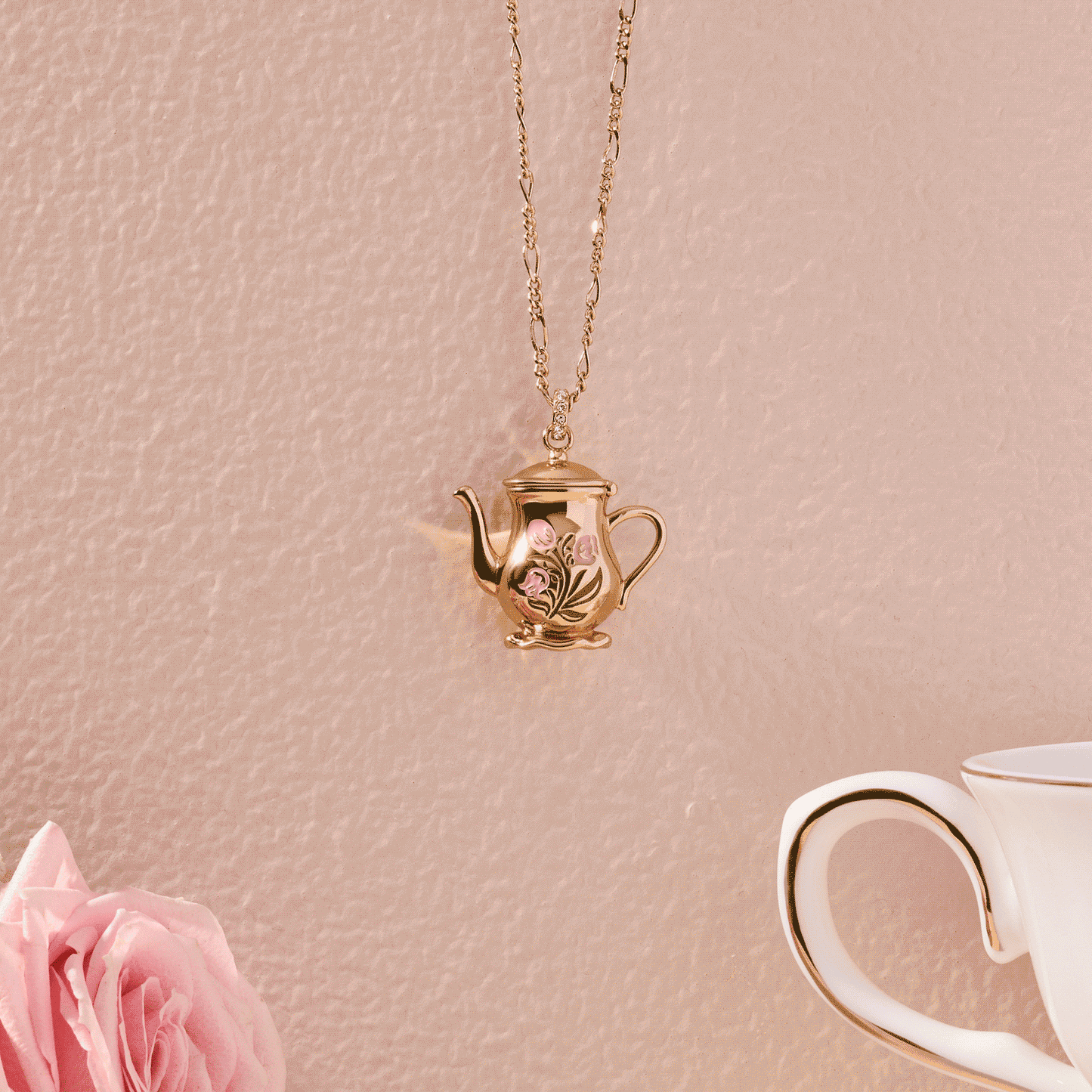 Tea Party Kettle Locket Pendant Gold
