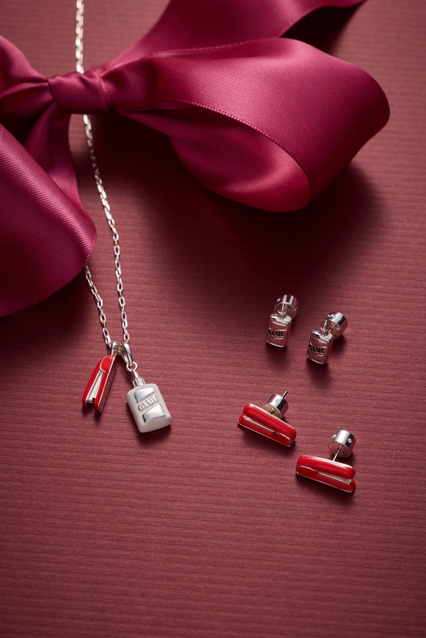 You Are The Glue Holding Us All Together' Glue & Stapler Charm Necklace
Silver