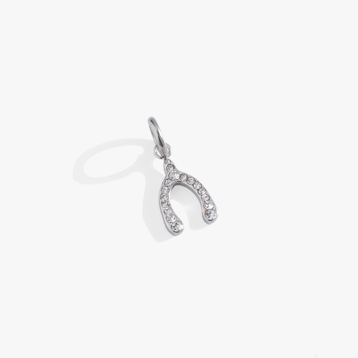 Pave Wishbone Interchangeable Charm Stainless Steel Silver