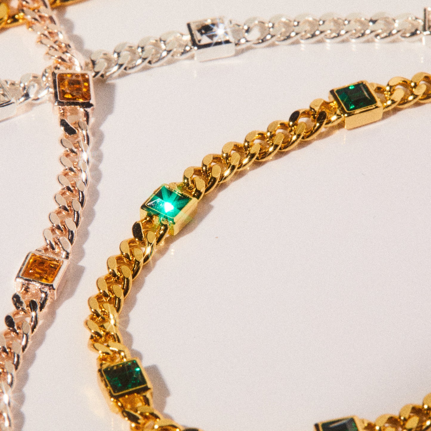 Emerald Curb Chain Bracelet, May Birthstone Gold