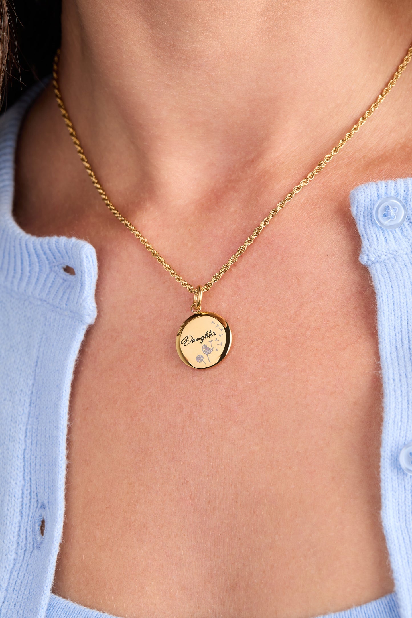 Daughter Dandelion Disc Charm Stainless Steel Silver