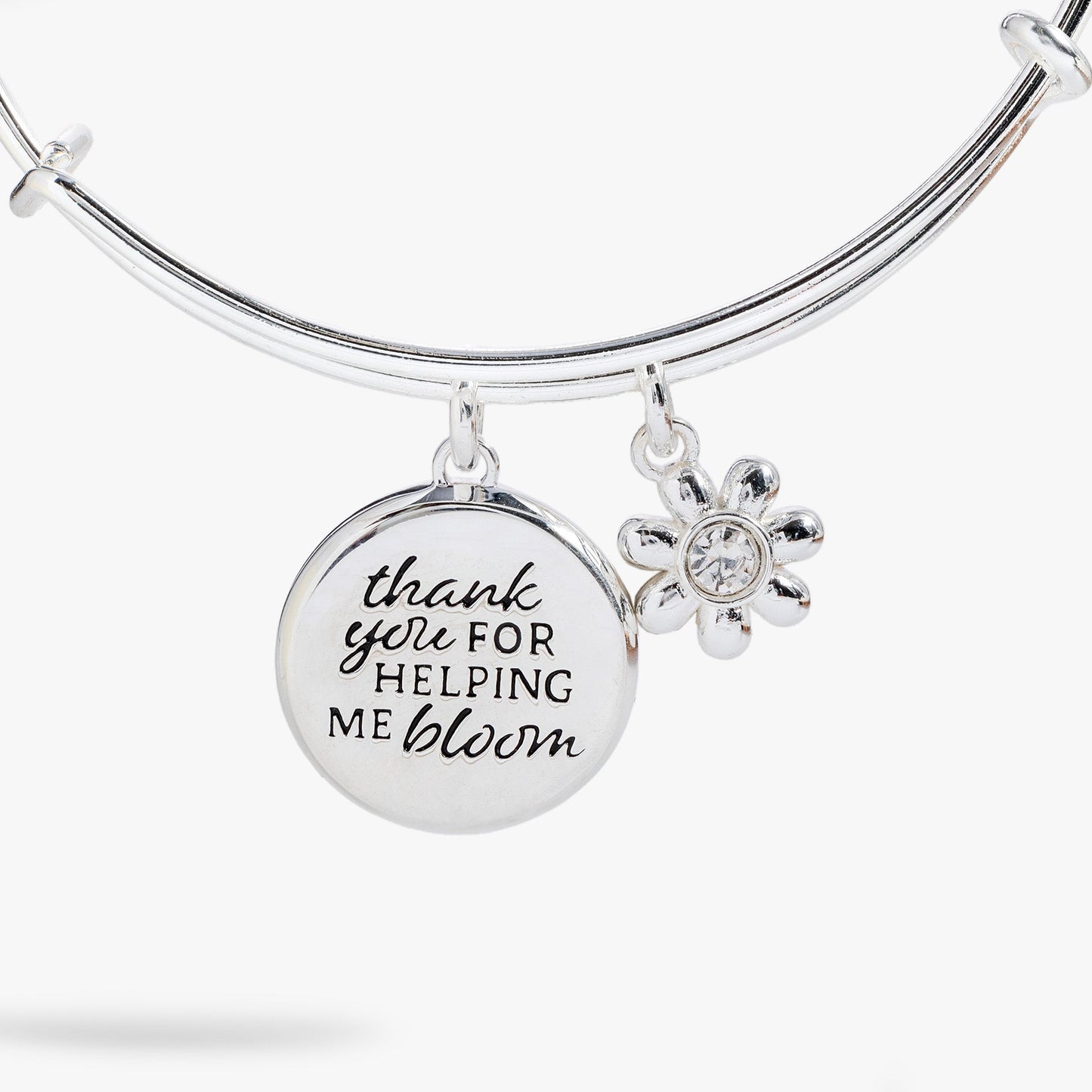 Thank You For Helping Me Bloom' Charm Bangle
Silver