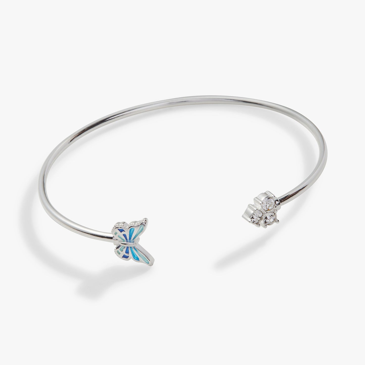 Butterfly + Crystal Flex Cuff Bracelet | April Butterfly Silver