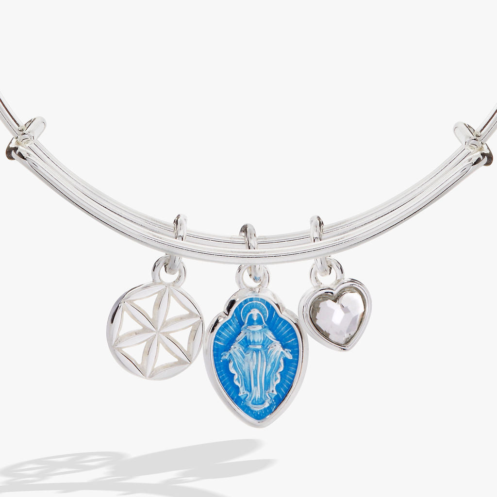 Faith and Family Mother Mary Charm Bangle Silver