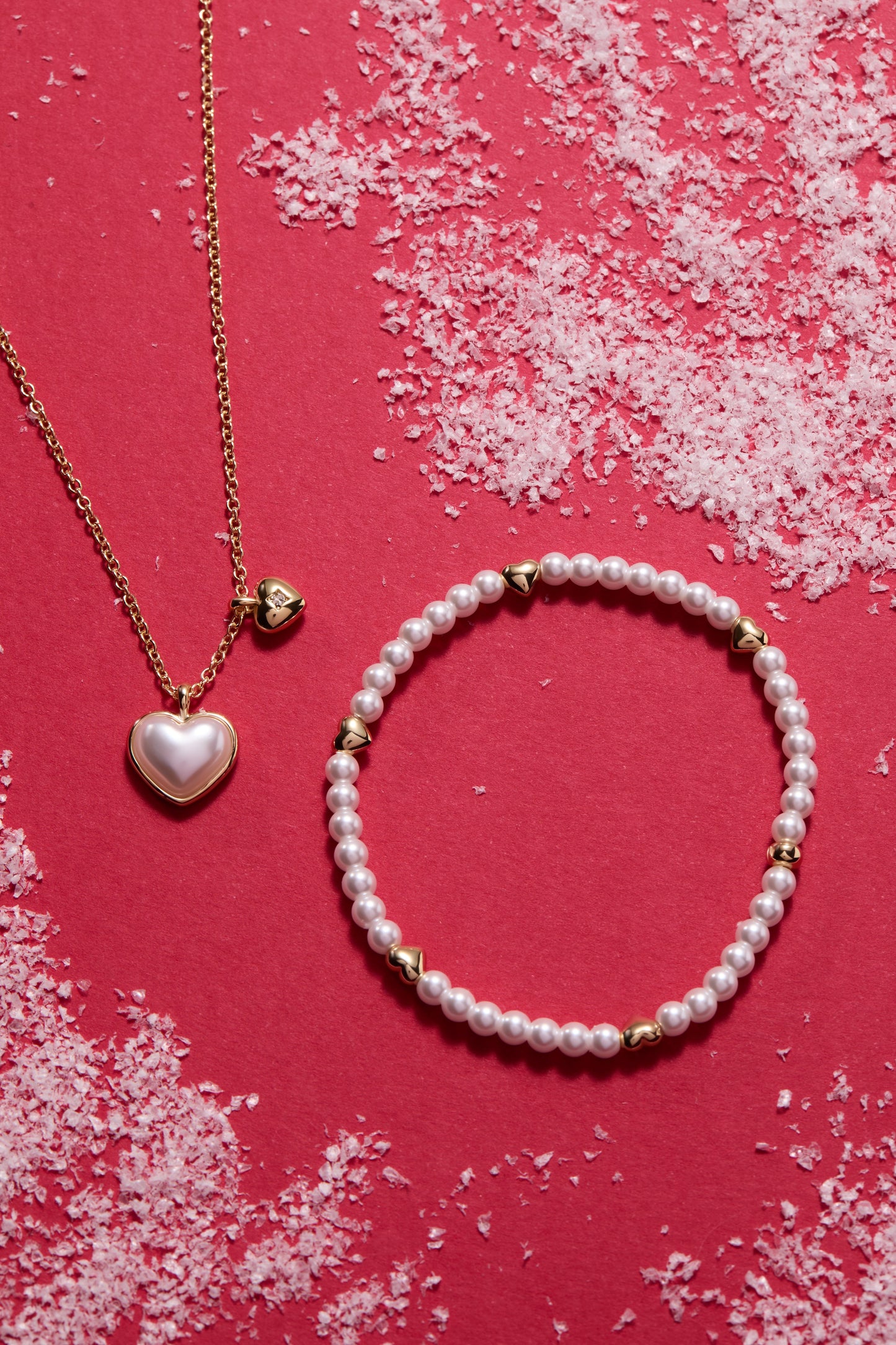 Pearl Heart Duo Charm Necklace Gold