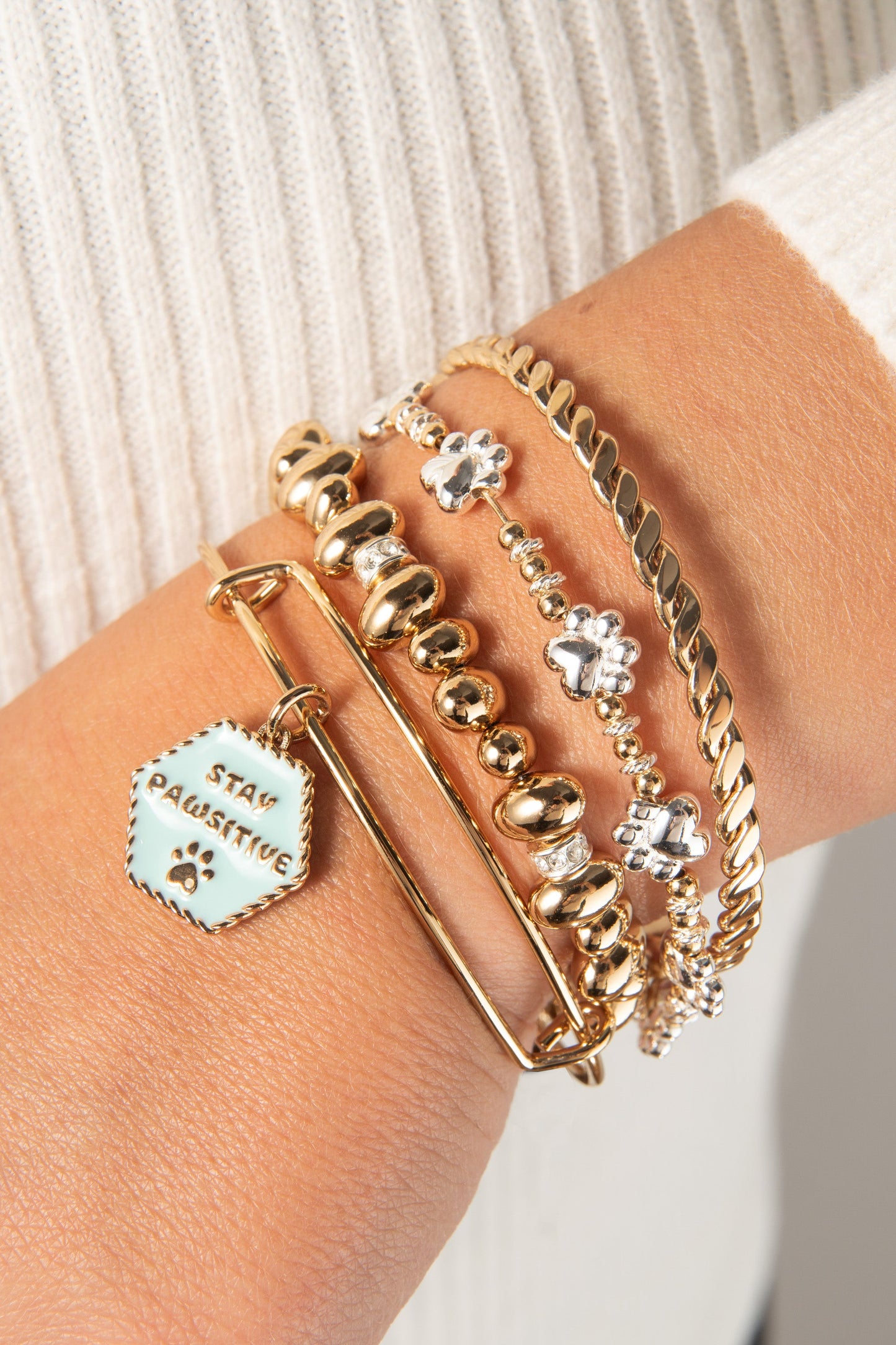 Paw Print Beaded Dog Bangle Two Tone