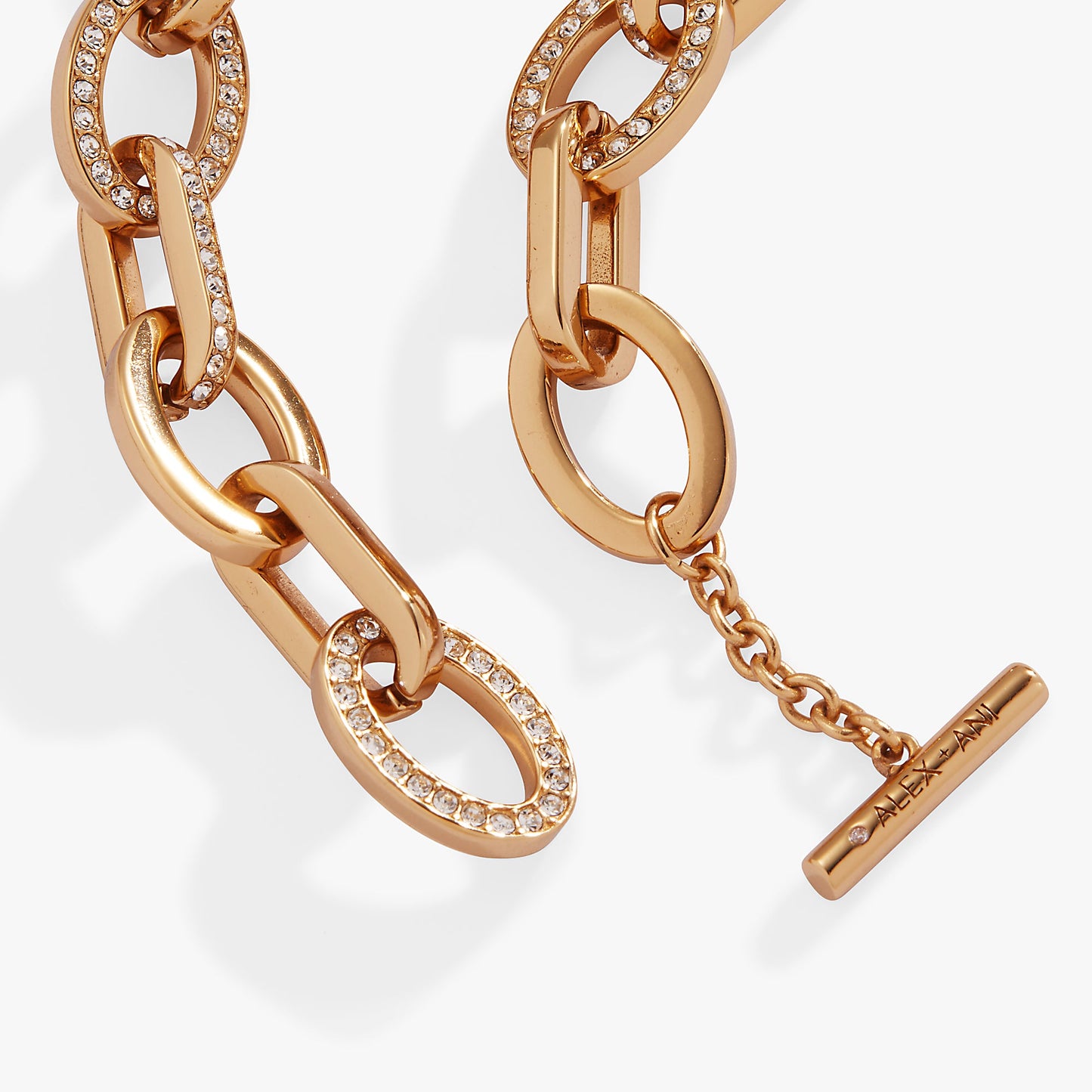 Oval Link Crystal Chain Toggle Bracelet Gold