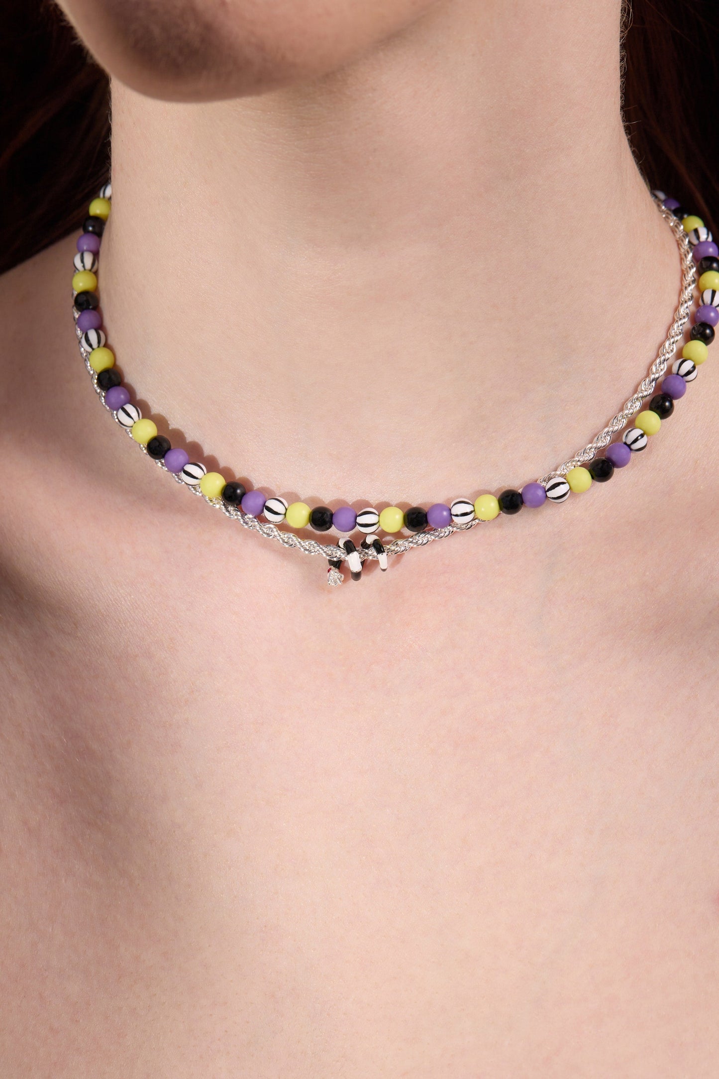 BEETLEJUICE™ Sandworm Beaded Adjustable Necklace Silver