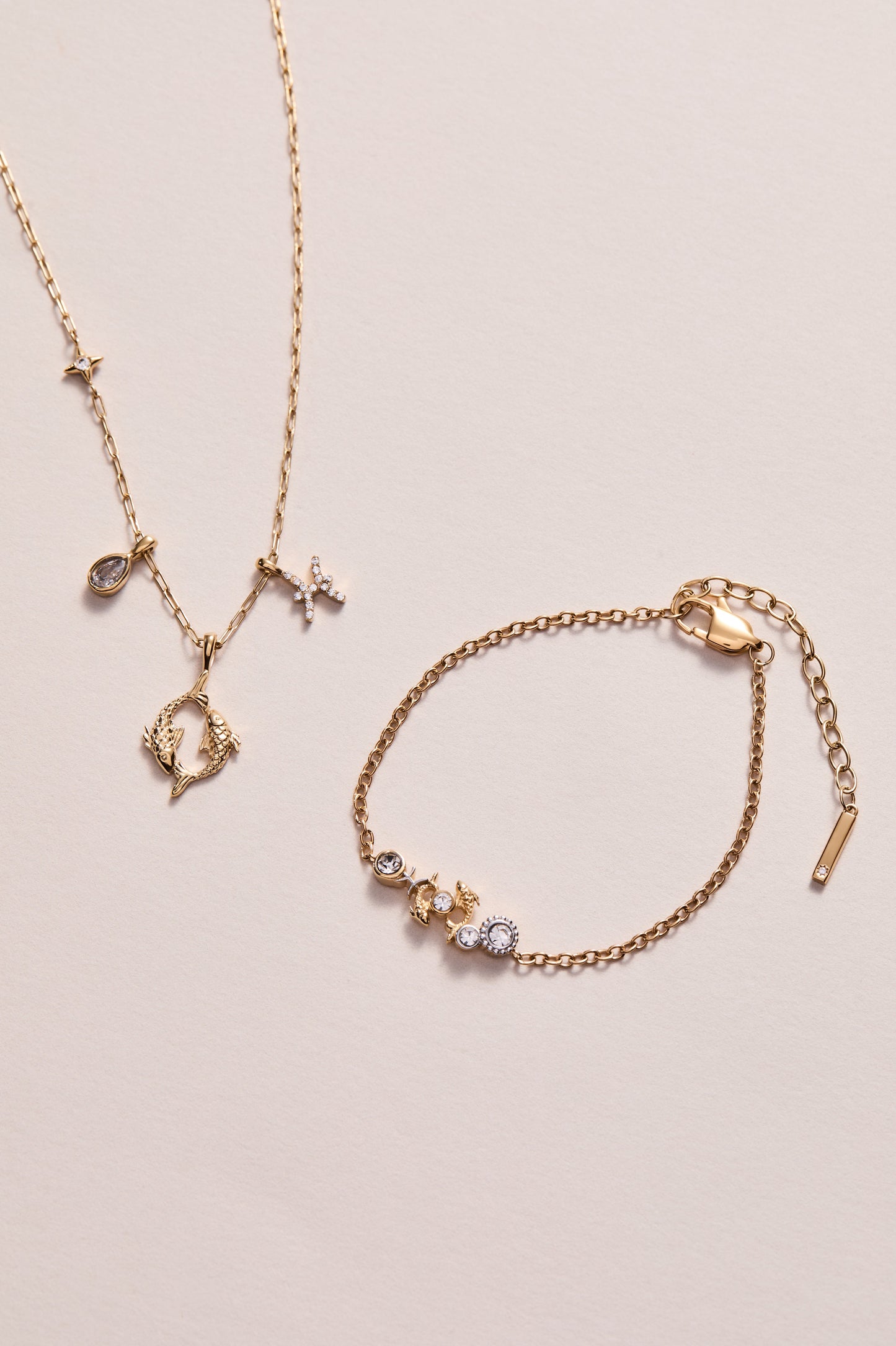 Pisces Charm Cluster Necklace Stainless Steel Gold