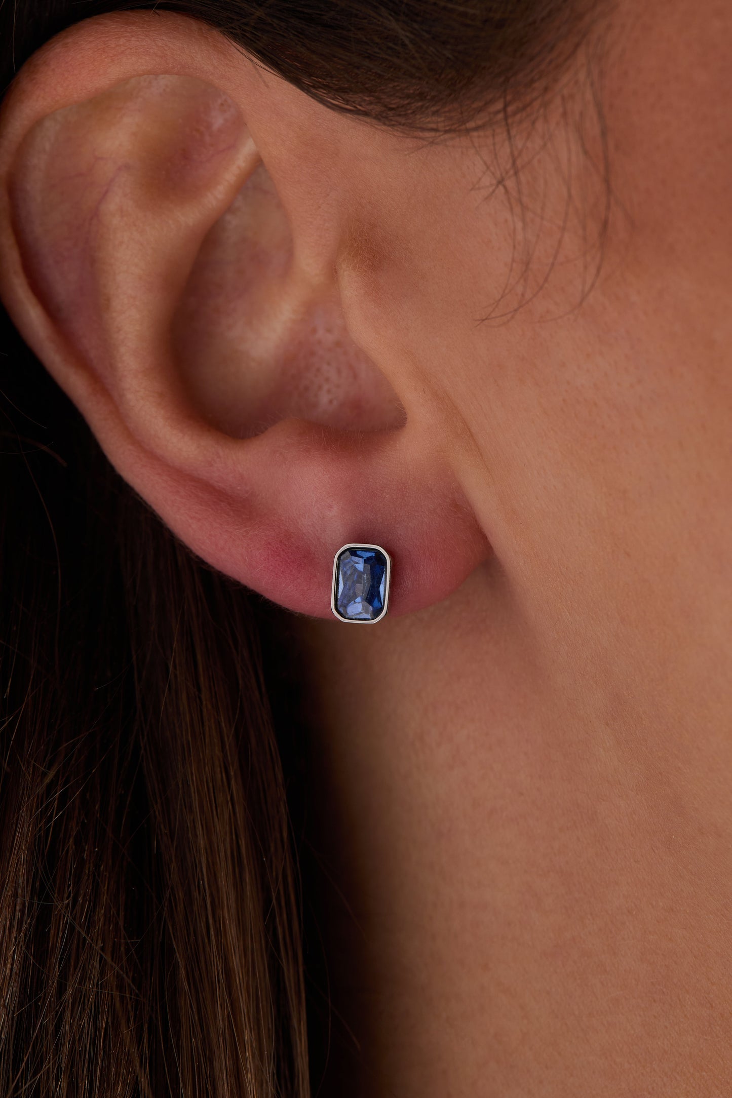 September Emerald-Cut Birthstone Stud Stainless Steel Gold
