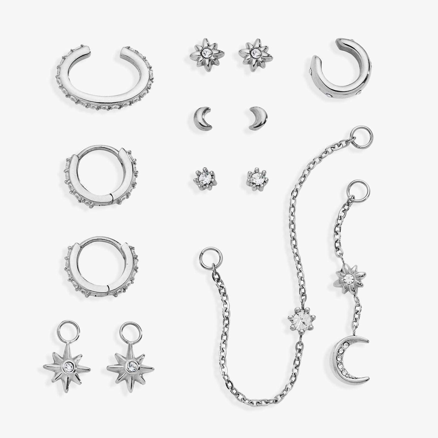 9 Pc Celestial Earring Set Stainless Steel Gold