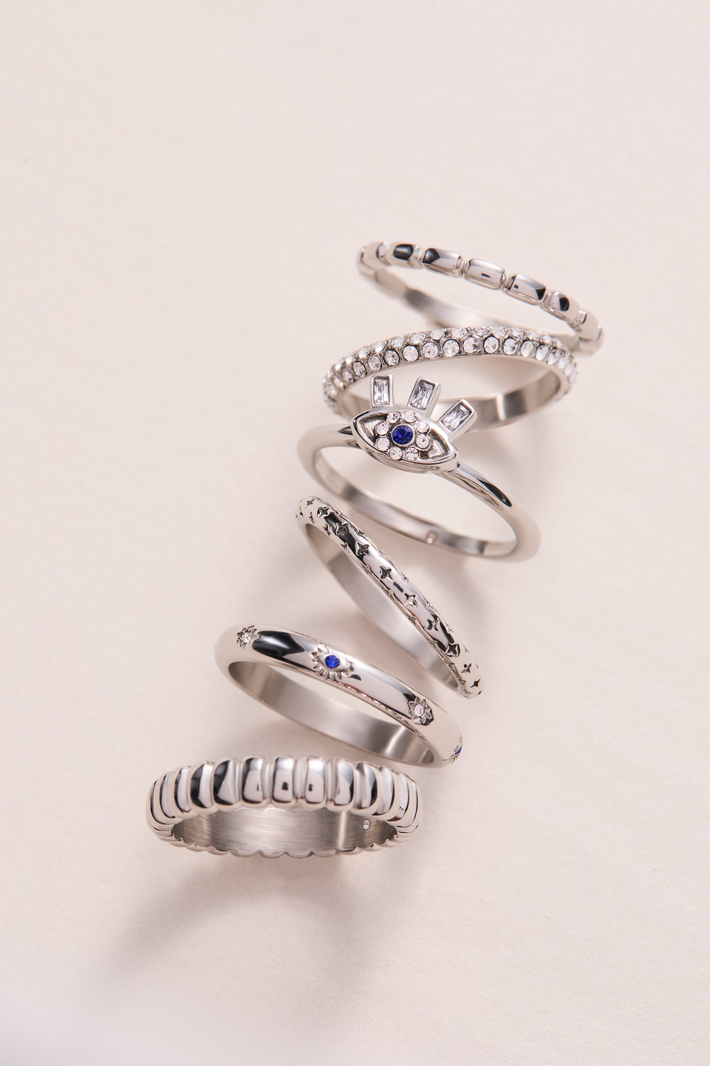 3 ring set-ribbed texture Stainless Steel Silver