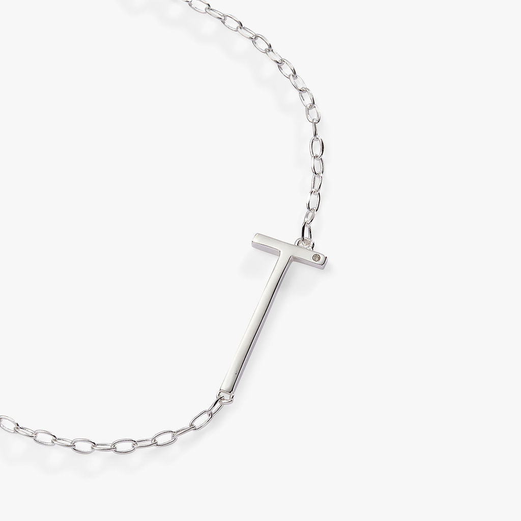 Precious Elongated Initial Necklace T 14kt Gold Over .925 Sterling Silver