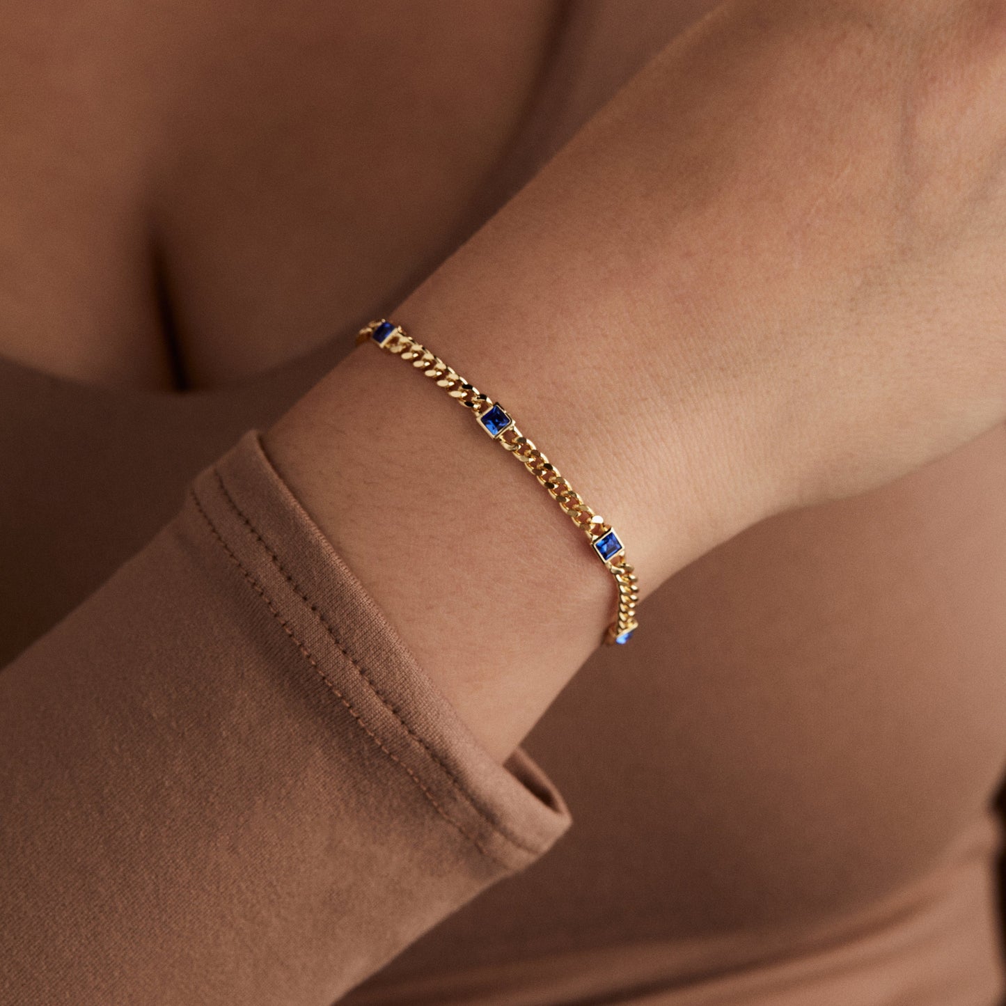 Sapphire Curb Chain Bracelet, September Birthstone Gold