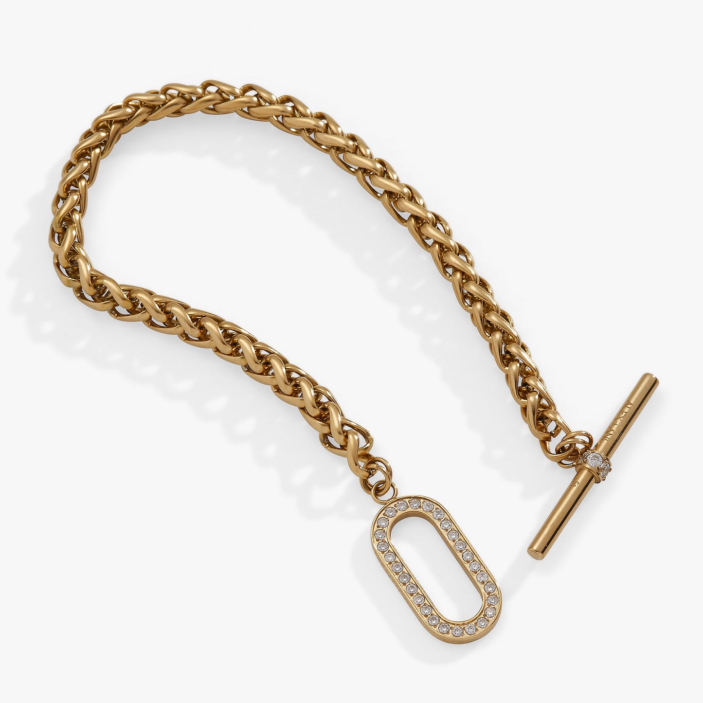 Wheat Chain Pavé Crystal Toggle Bracelet Stainless Steel Silver