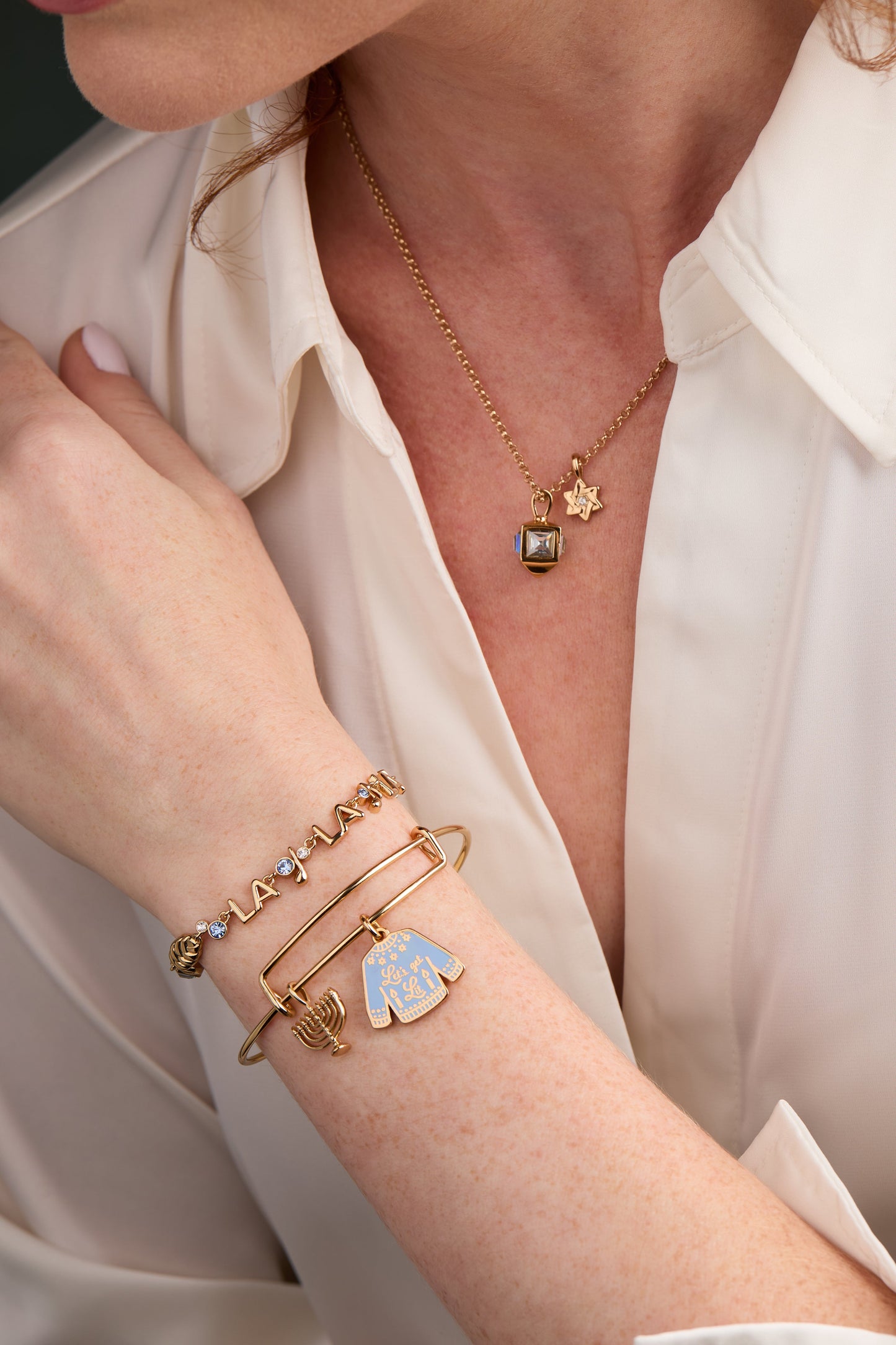 Hanukkah 'Let's get Lit" Ugly Sweater Bangle Gold