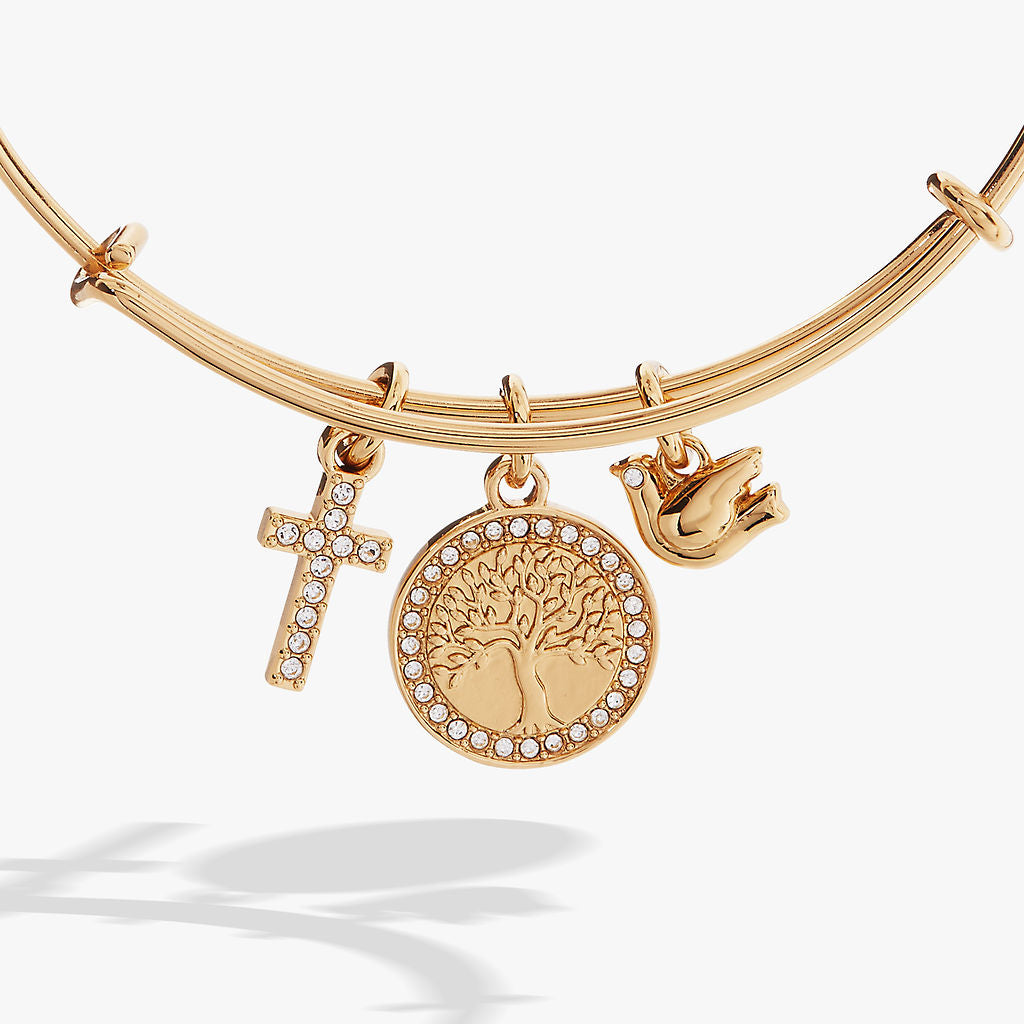 Faith and Family Tree of Life Charm Bangle Gold