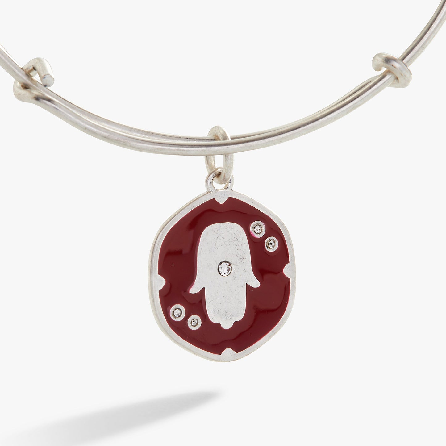 Glass Crystal Hamsa Charm Bangle Antique Silver