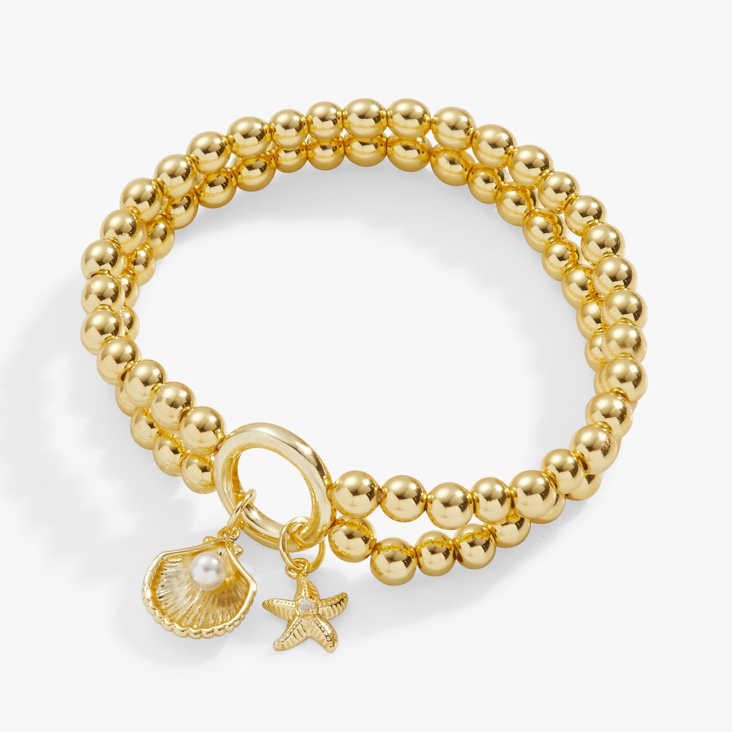 Shell + Starfish Double Stretch Bracelet Gold