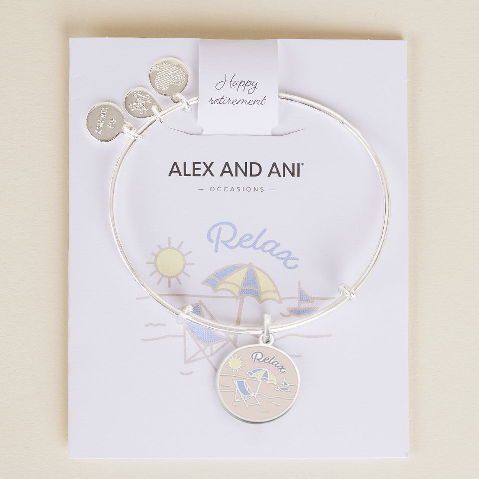 Happy Retirement' Charm Bangle - Alex and Ani Shiny Silver
