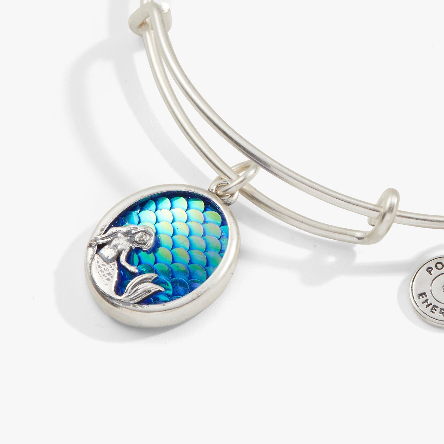 Iridescent Mermaid Charm Bangle Antiqued Silver