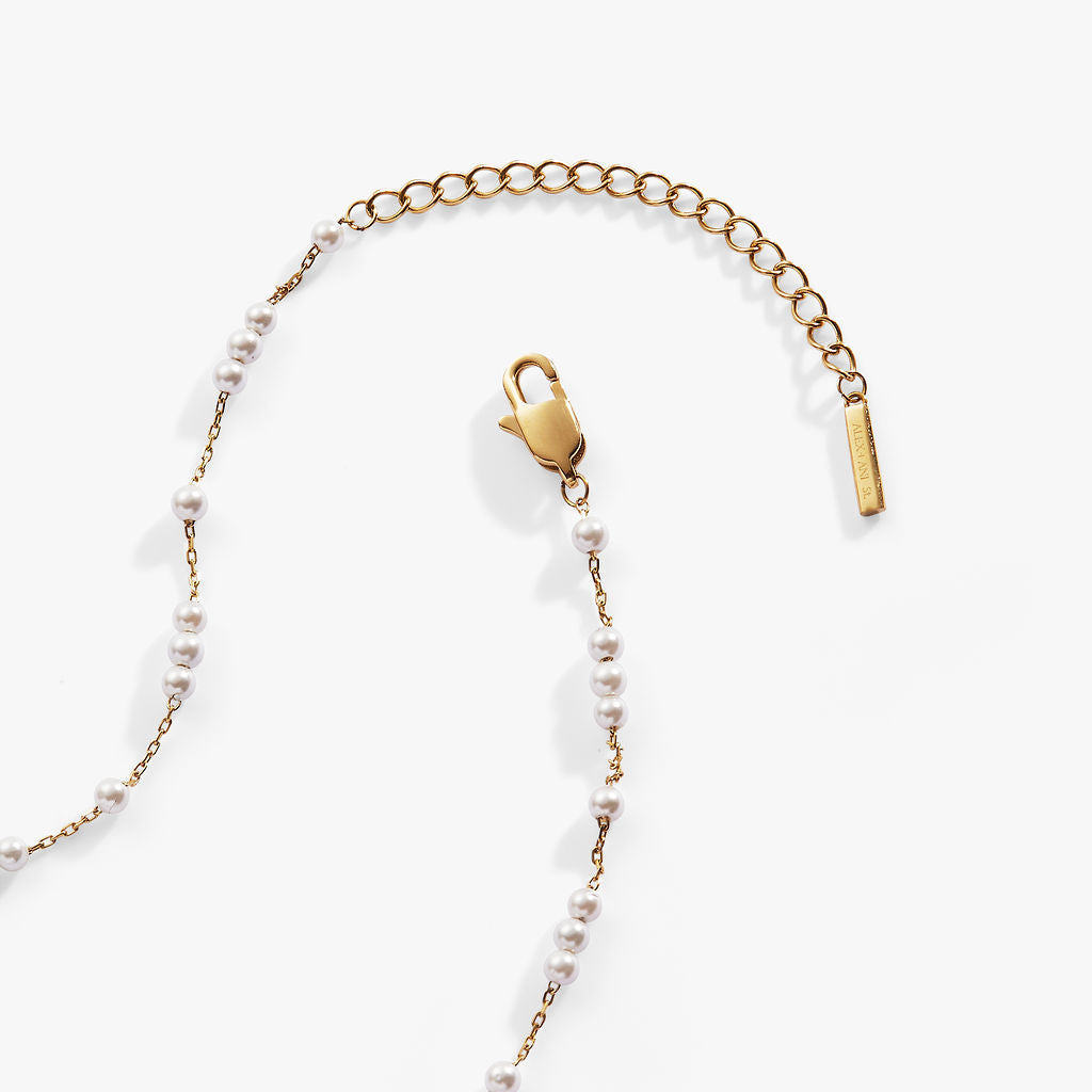 Mother of Pearl Beaded Necklace Stainless Steel Gold