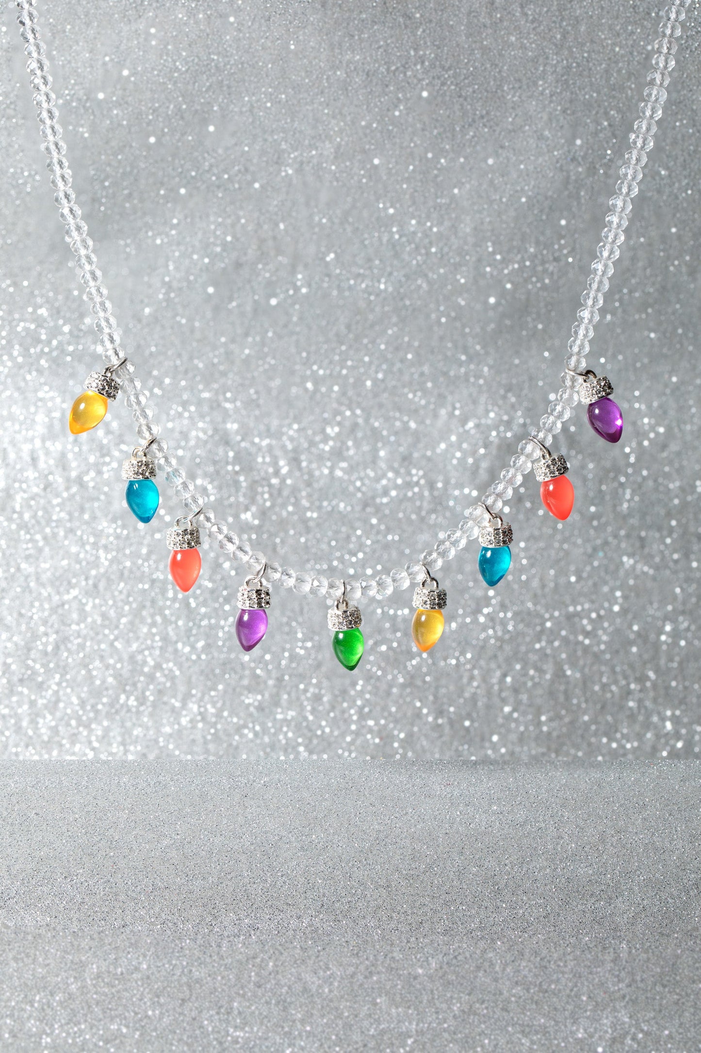 Christmas Light Bulb Necklace Silver