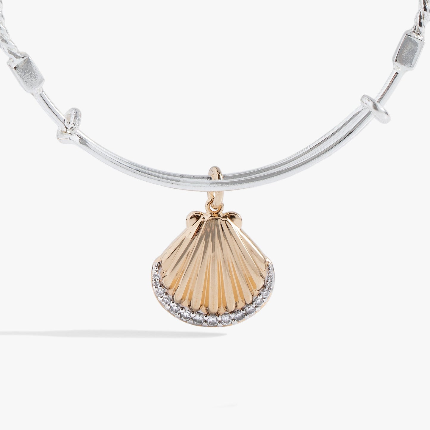Textured Scallop Seashell Charm Bangle Two Tone
