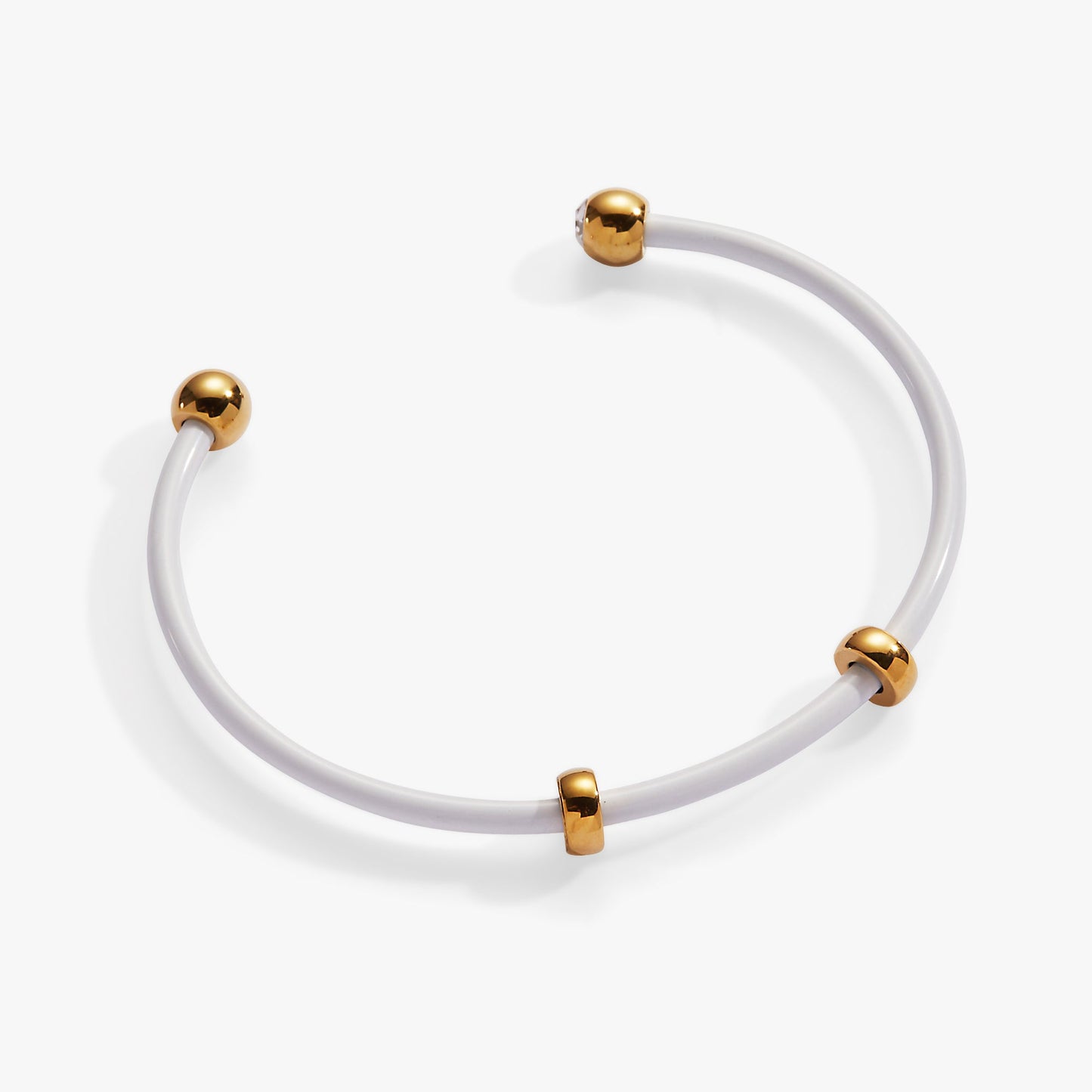 Bezel Stone Enamel Cuff, White Stainless Steel Gold
