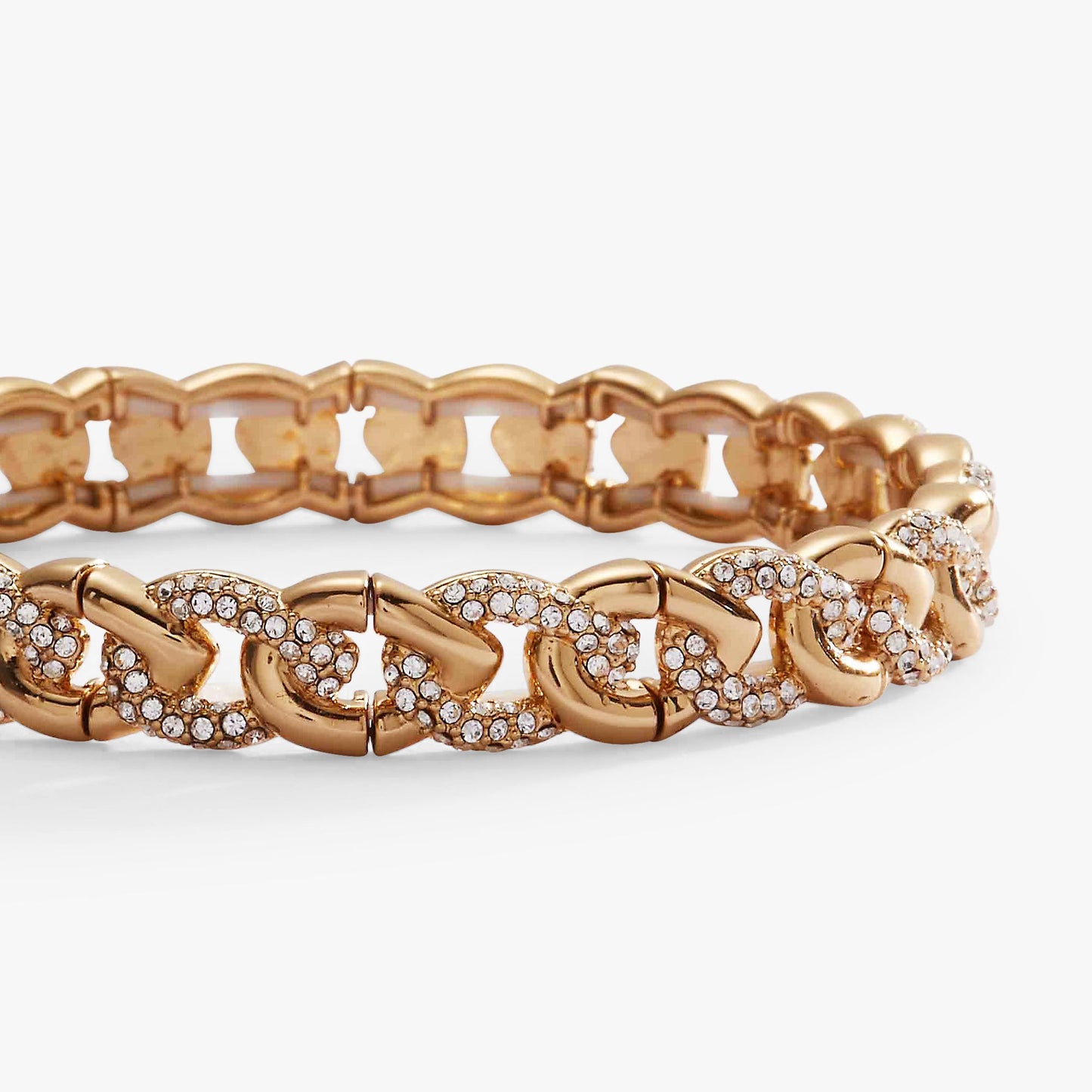 Pave Curb Chain Stretch Bracelet Gold