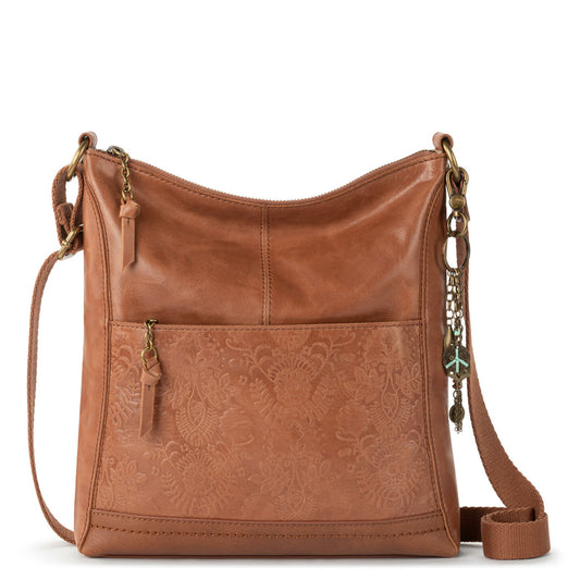 The Sak Lucia Crossbody Bag in Tobacco Floral Embossed Leather