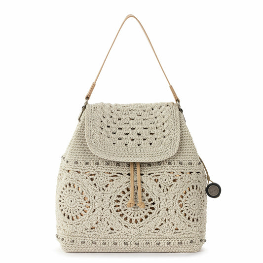 The Sak Sayulita Backpack in Natural Medallion Crochet