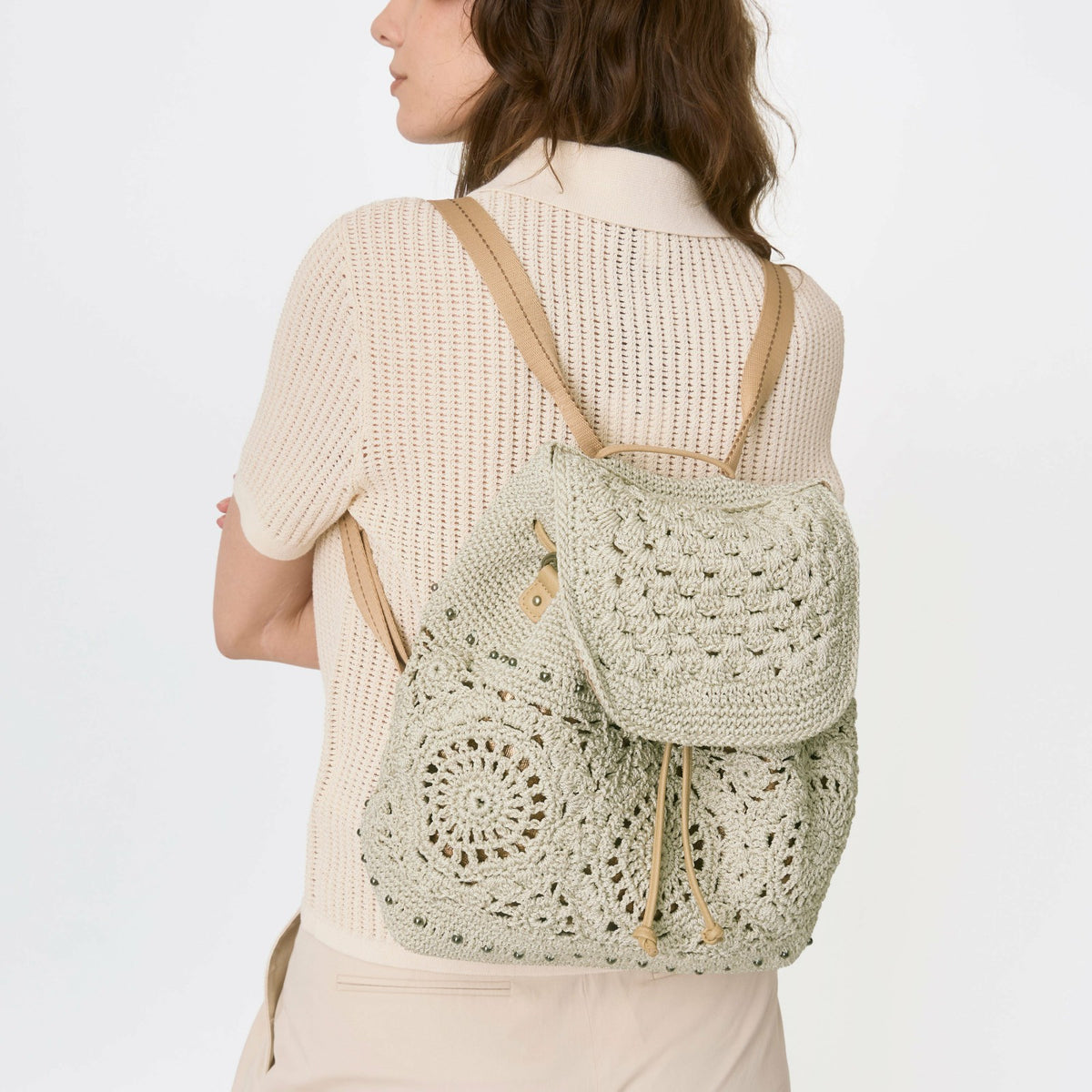 The Sak Sayulita Backpack in Natural Medallion Crochet