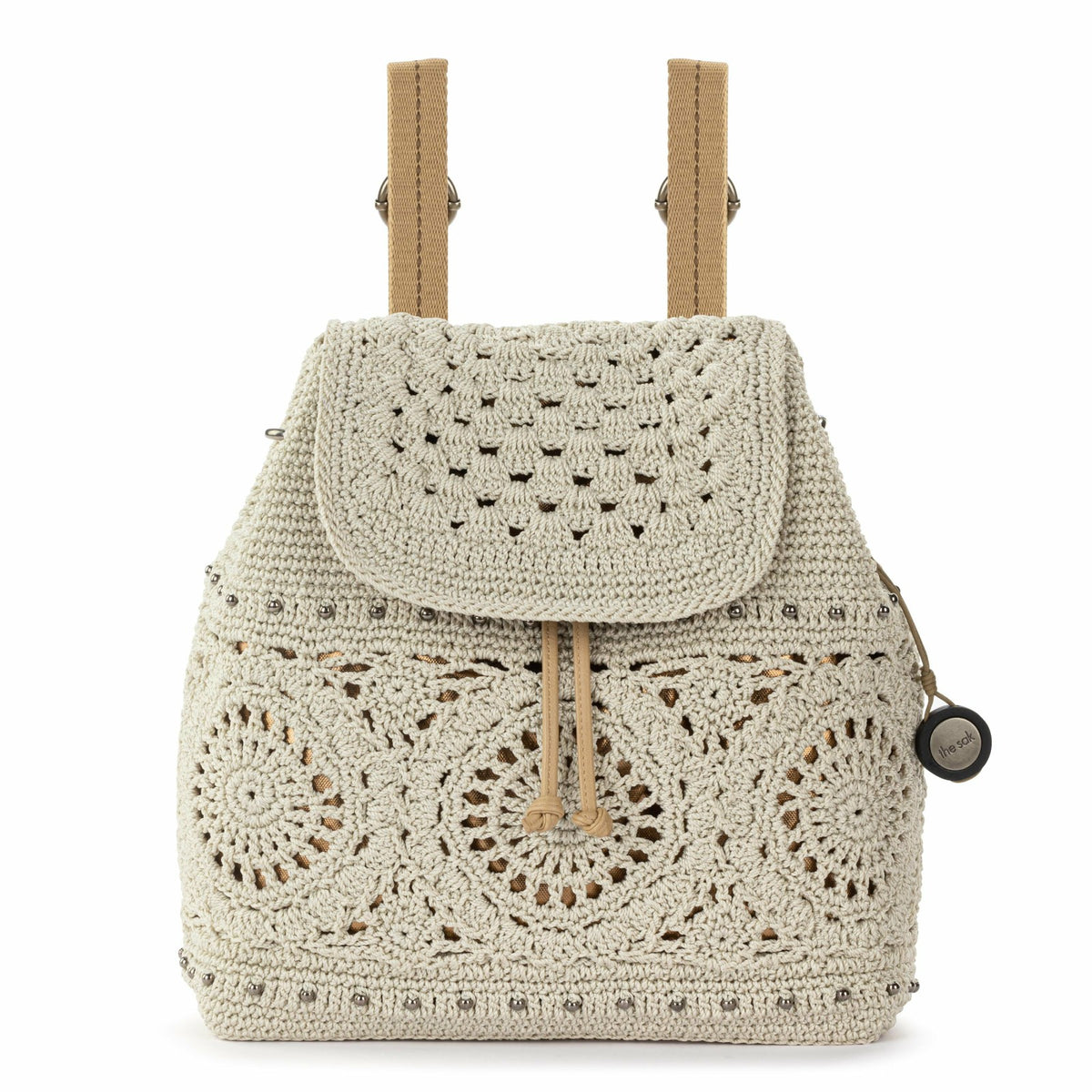 The Sak Sayulita Backpack in Natural Medallion Crochet