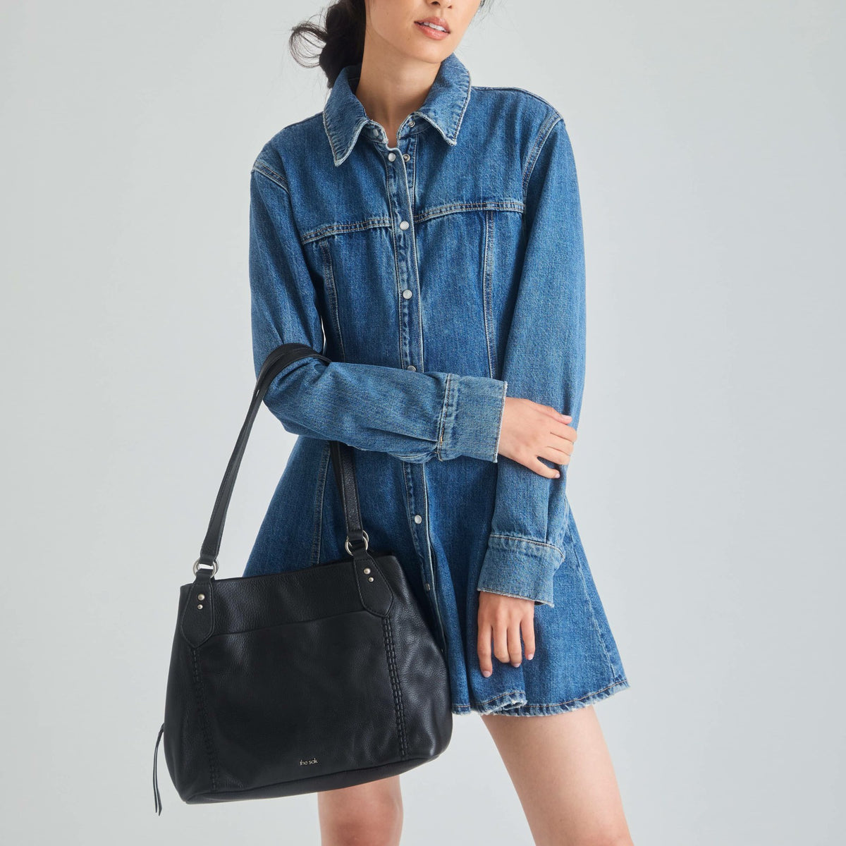 The Sak Melrose Satchel Bag in Black Leather
