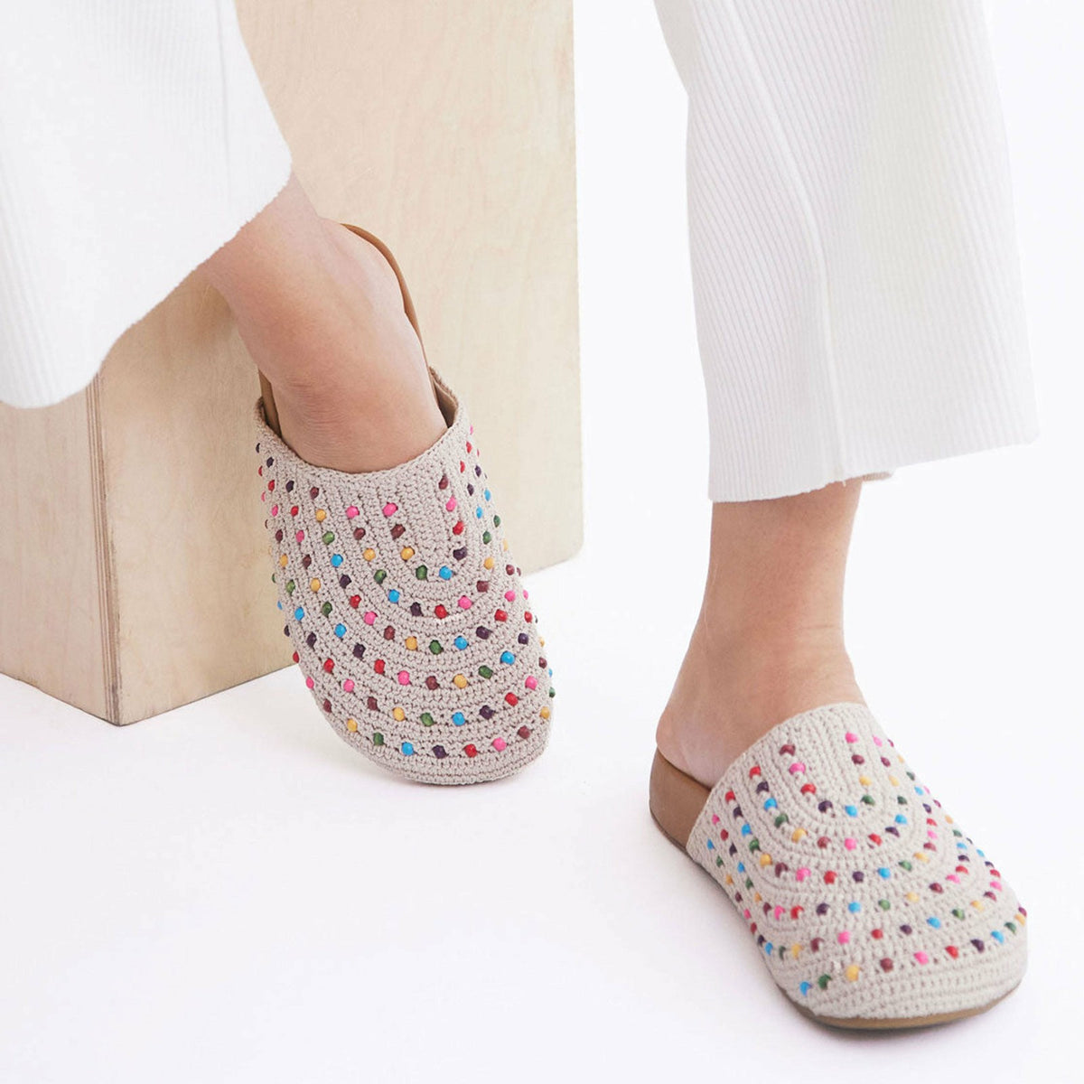 The Sak Bolinas Clog in Ecru Multi Beads Crochet