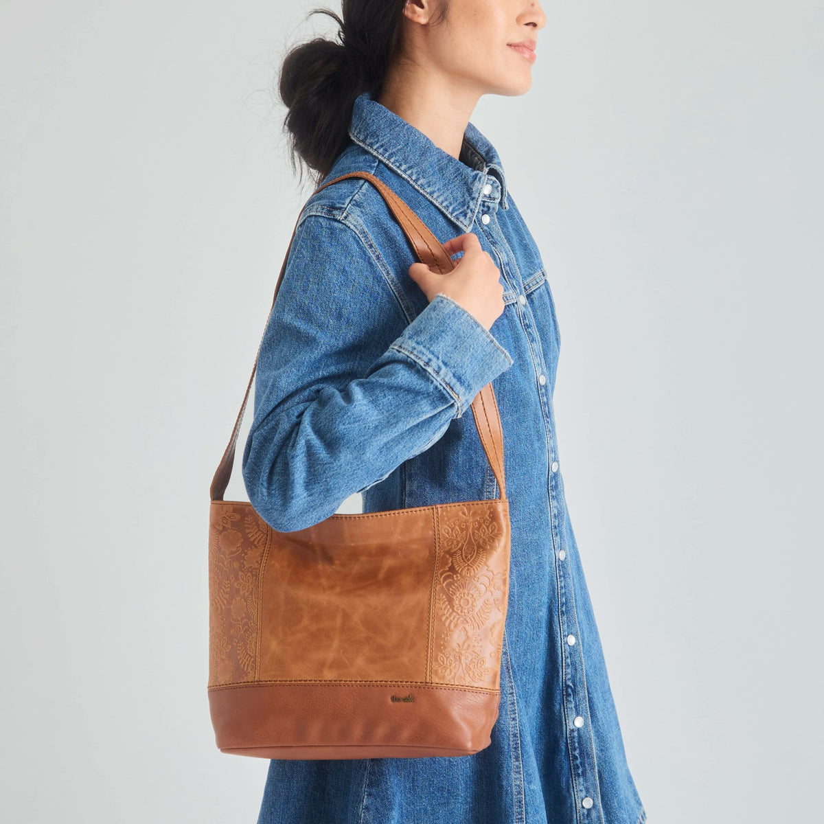 The Sak De Young Hobo Bag in Tobacco Floral Embossed Leather