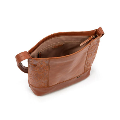 The Sak De Young Hobo Bag in Tobacco Floral Embossed Leather