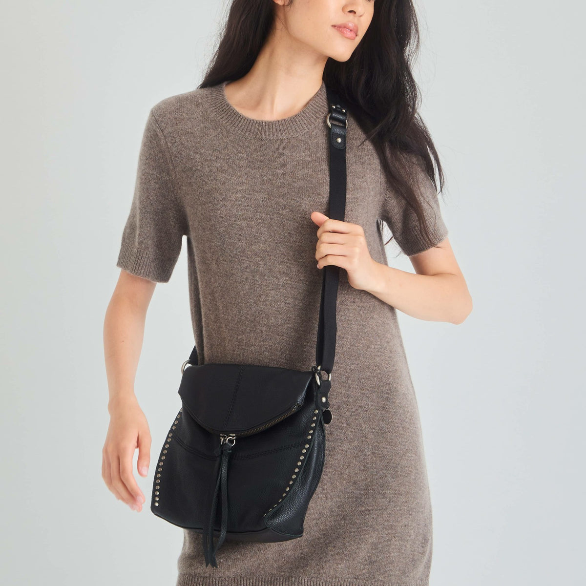 The Sak Silverlake Flap Crossbody Bag in Black Leather