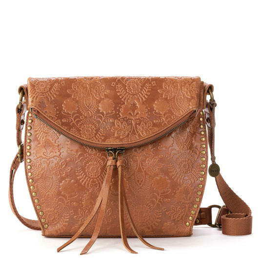 The Sak Silverlake Flap Crossbody Bag in Tobacco Floral Embossed Leather