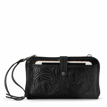 The Sak Iris Smartphone Wallet in Black Leaf Embossed Leather