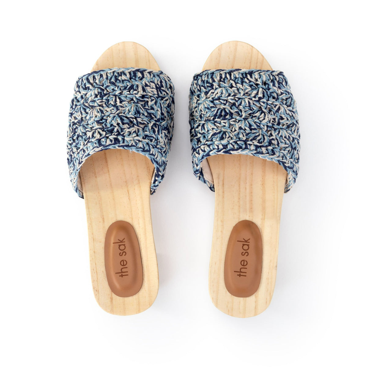 The Sak Ella Clog Sandal in Blue Static Shell Crochet