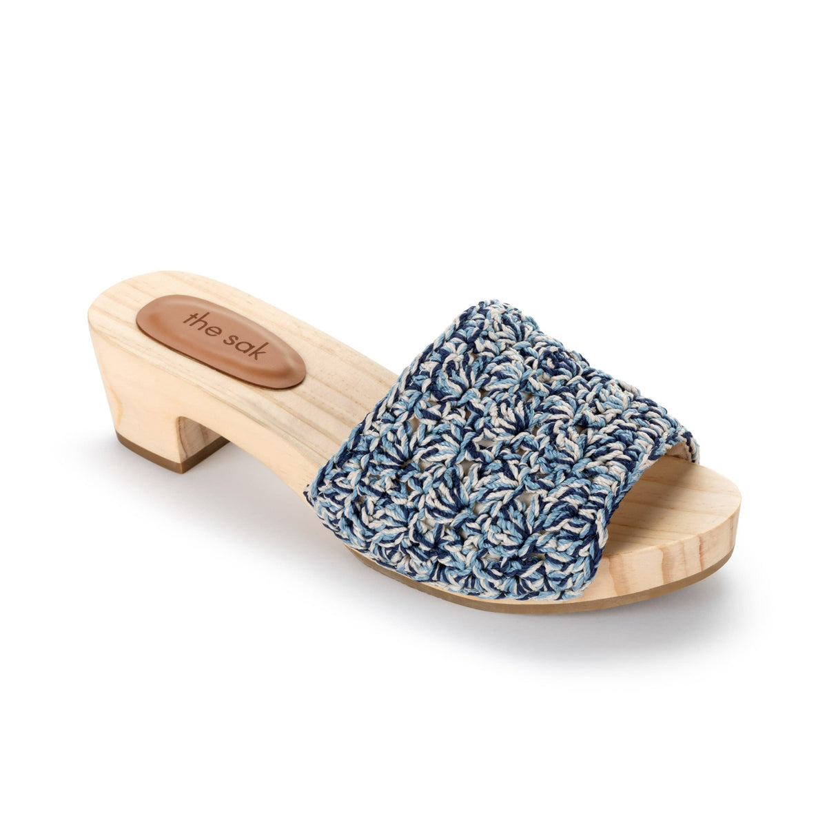 The Sak Ella Clog Sandal in Blue Static Shell Crochet
