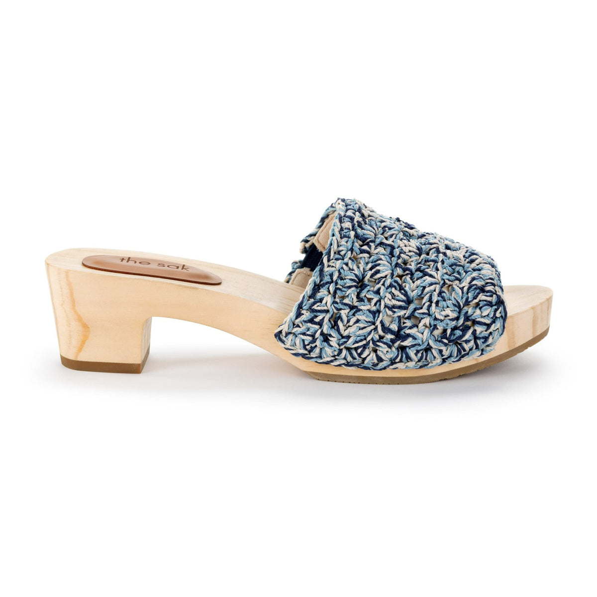 The Sak Ella Clog Sandal in Blue Static Shell Crochet