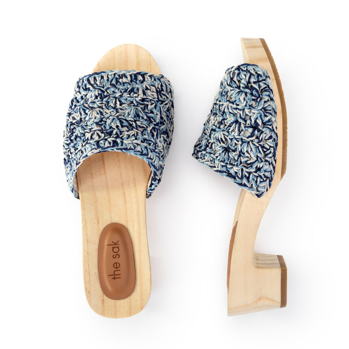 The Sak Ella Clog Sandal in Blue Static Shell Crochet