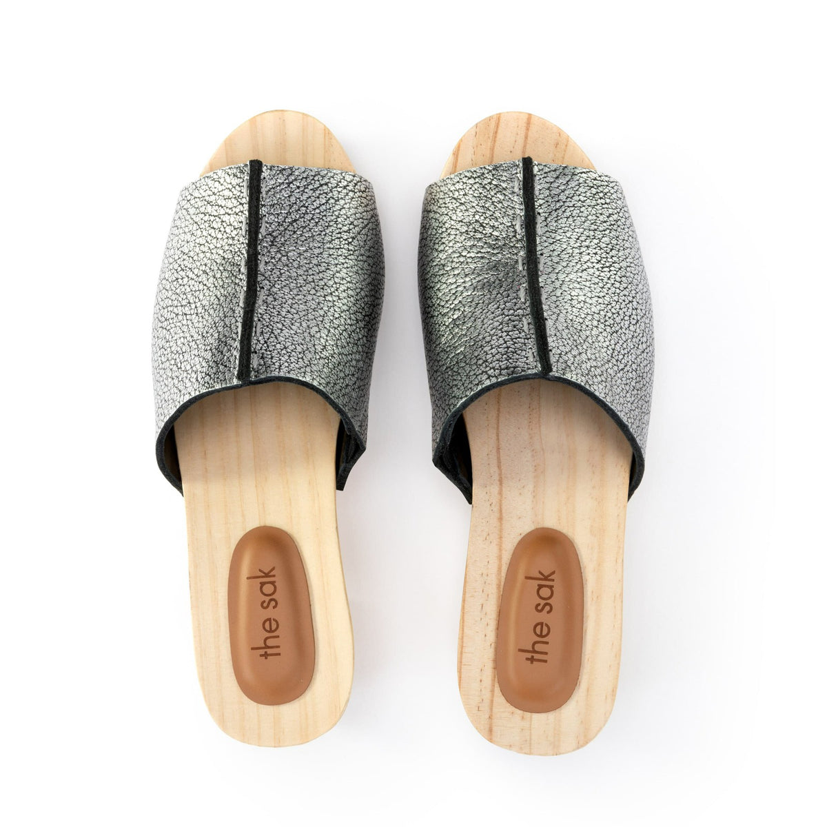 The Sak Ella Clog Sandal in Dark Silver Leather