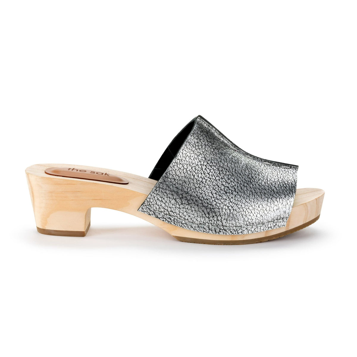 The Sak Ella Clog Sandal in Dark Silver Leather