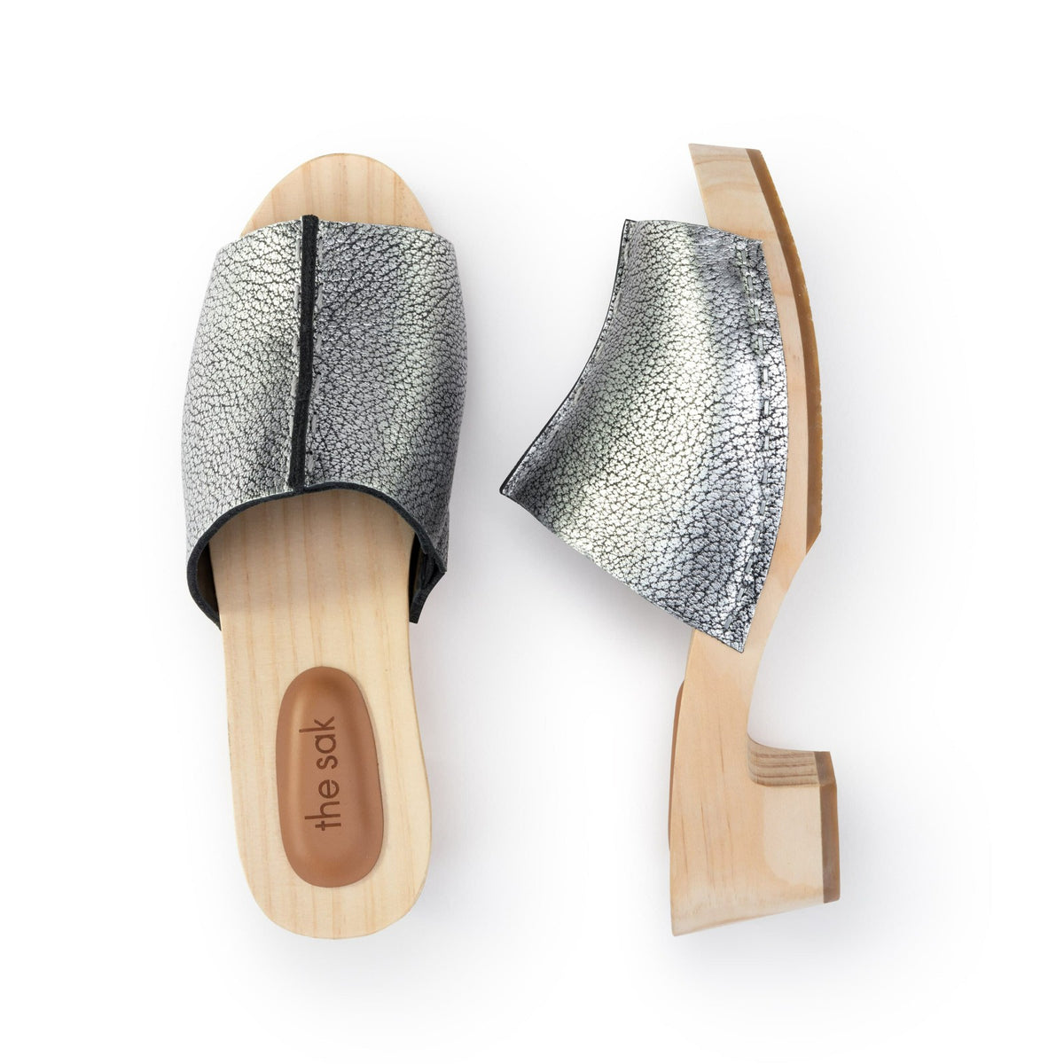 The Sak Ella Clog Sandal in Dark Silver Leather
